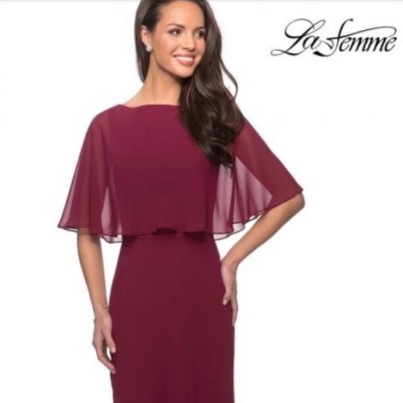 NWT La Femme Chiffon Gown special occasion maxi Garnet color Women’s Sz 8 - Picture 7 of 15